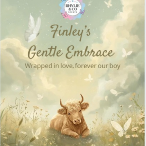 Finley’s Gentle Embrace – Soft Amber & Cotton Blossom 🕊️🐄💚
