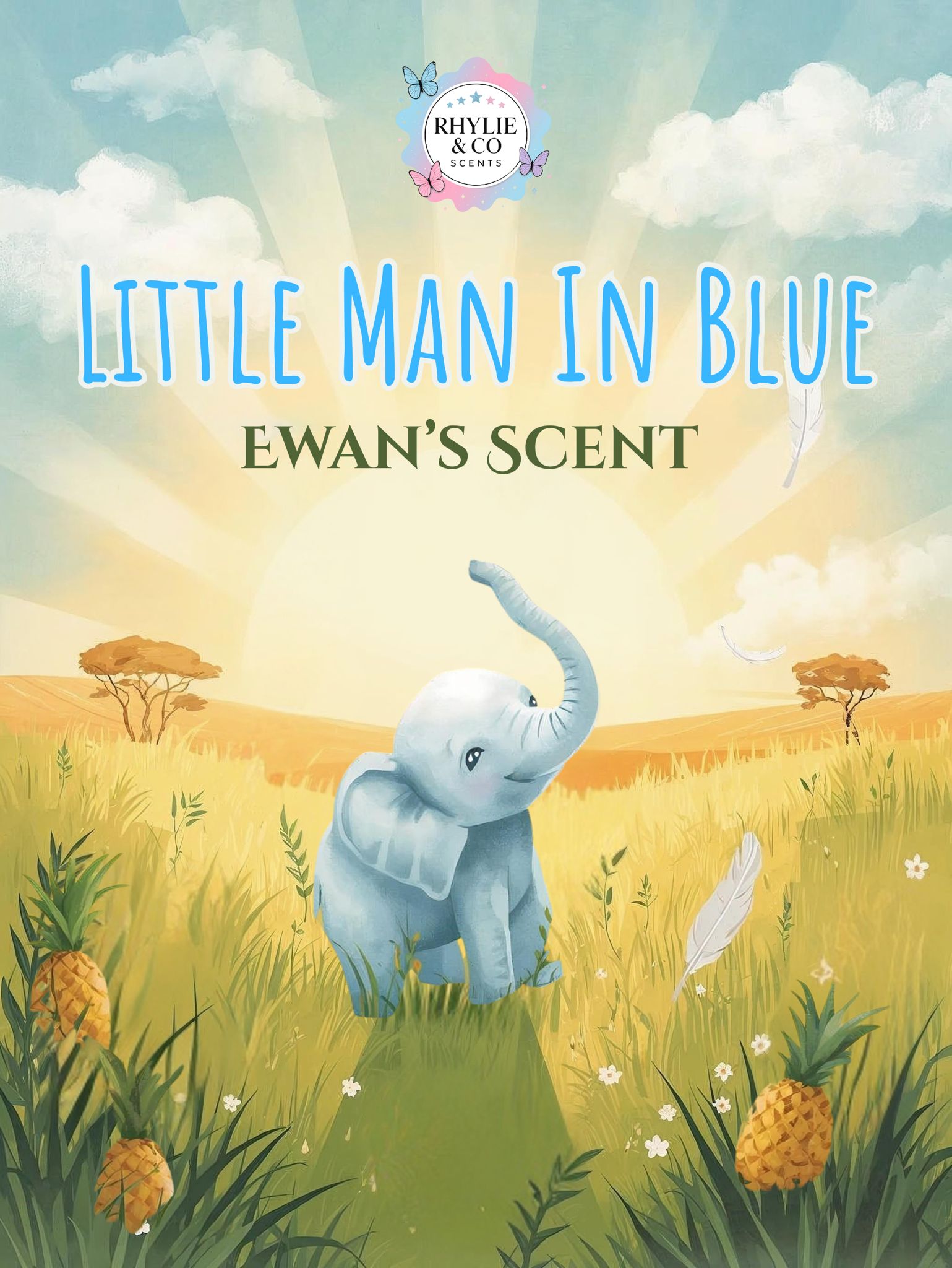 Little Man in Blue – Ewan’s Memory - Pineapple & Rosemary Scent 🩵🐘
